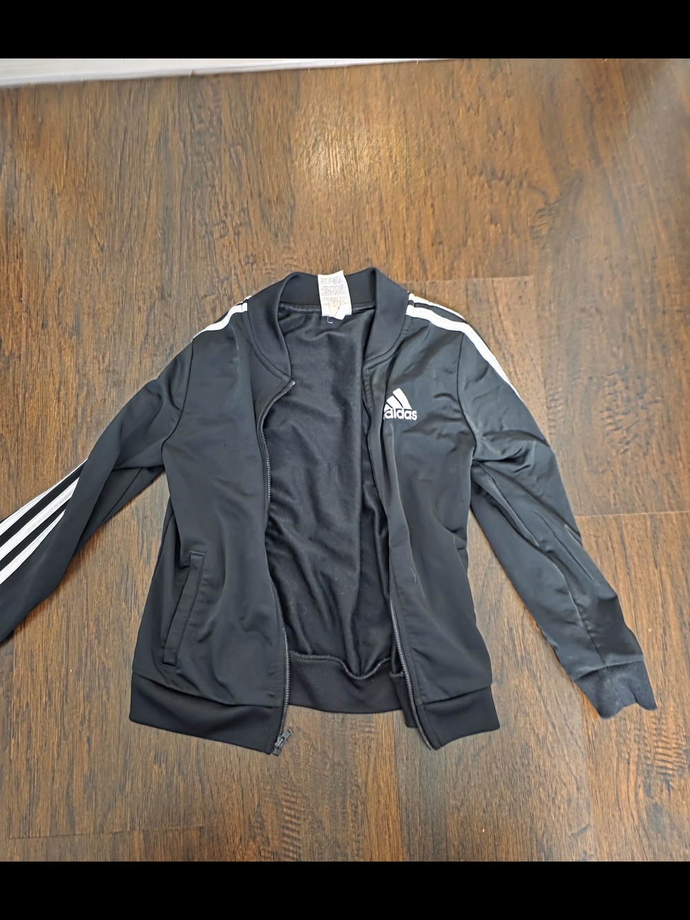 Girls Adidas Black Track Jacket with White Stripes 10/12